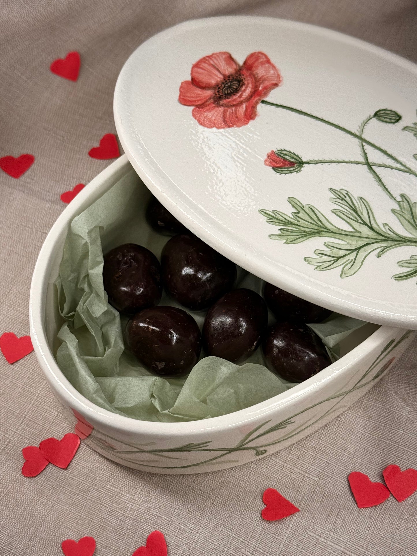 Scatola portagioie grande - Papavero + cioccolatini