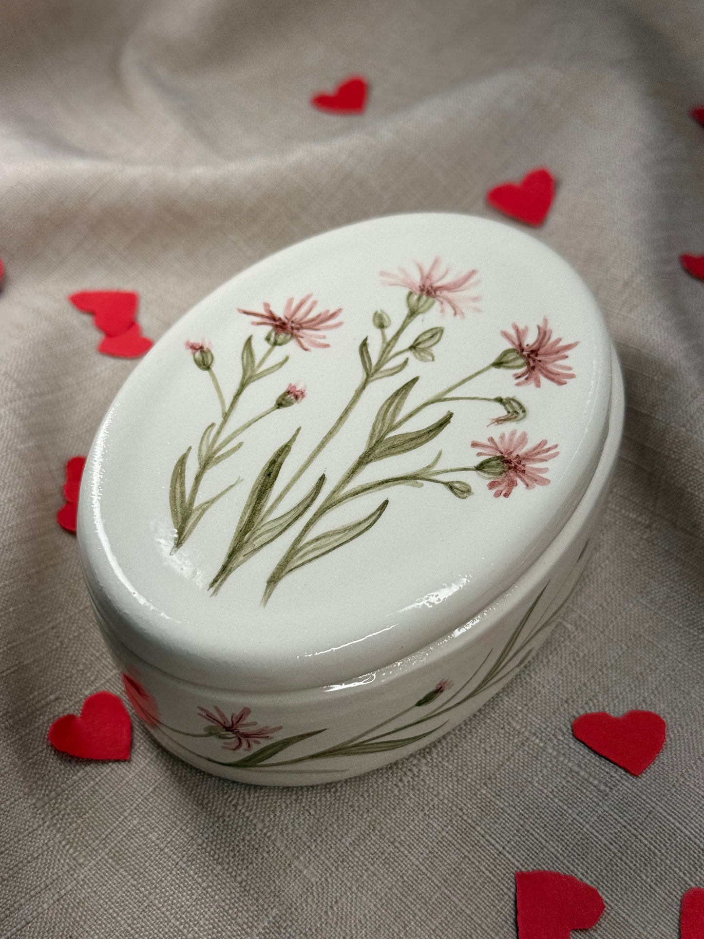 Scatola portagioie - fiori rosa + cioccolatini