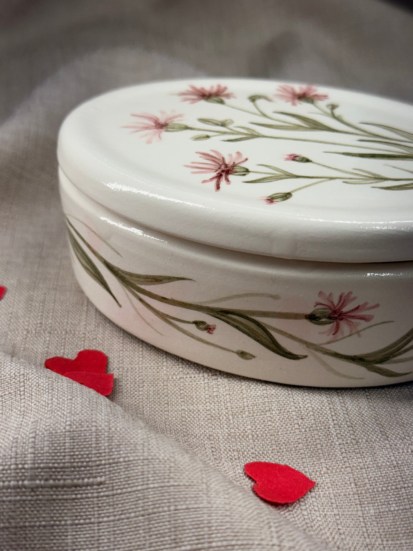 Scatola portagioie - fiori rosa + cioccolatini