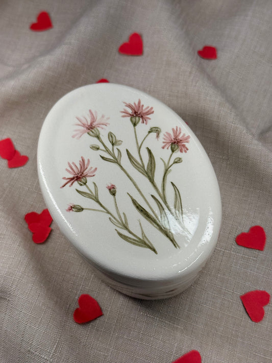 Scatola portagioie - fiori rosa + cioccolatini