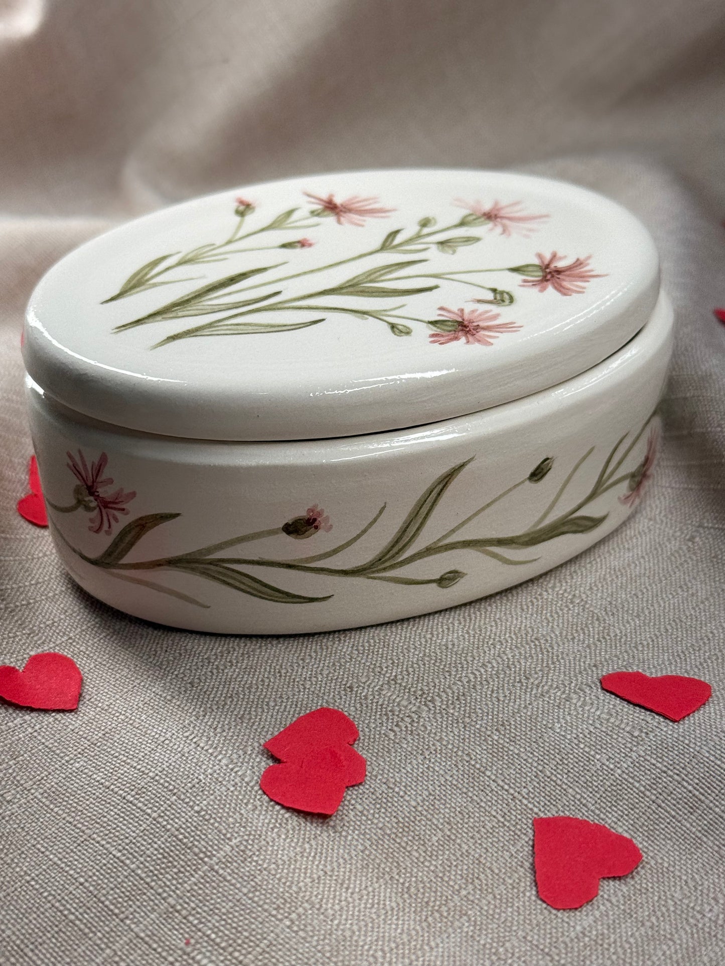 Scatola portagioie - fiori rosa + cioccolatini